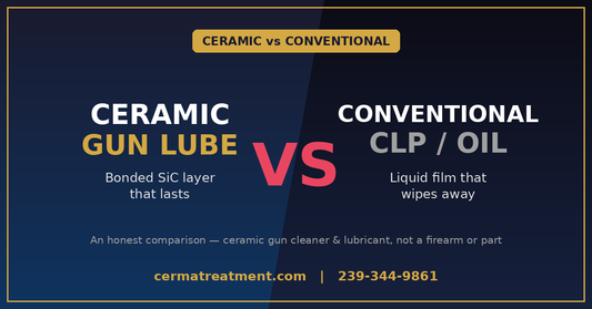 Cerma STM-3 ceramic gun lube vs conventional CLP comparison - ceramic gun cleaner and lubricant, finish-safe