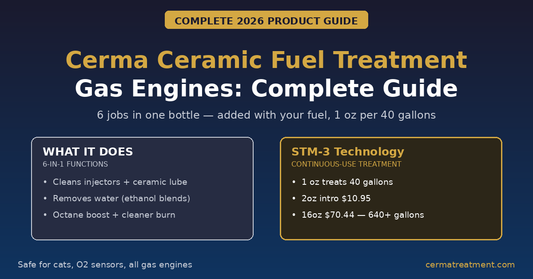 Cerma STM-3 ceramic fuel treatment complete guide for gas engines - injector cleaning water removal octane