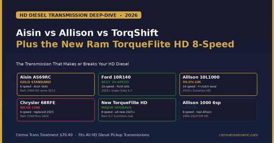 HD diesel transmission comparison - Aisin Allison TorqShift Chrysler 68RFE new TorqueFlite HD verdicts
