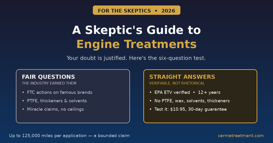 Cerma STM-3 skeptics guide to engine treatments - six question test with EPA ETV verification and 30 day guarantee