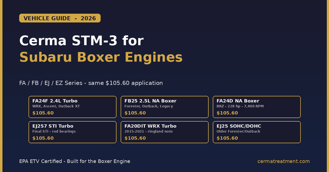 Cerma STM-3 for Subaru: Complete Engine Protection Guide for 2026 (FA24, FB25, EJ25/257, and the FA20DIT Ringland Issue) - cermatreatment.com
