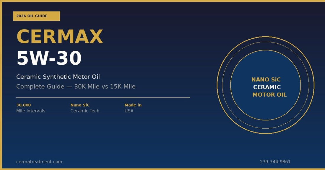  CERMAX 5W-30 ceramic synthetic motor oil guide 2026 — 30K Mile vs 15K Mile comparison — Cerma Treatment