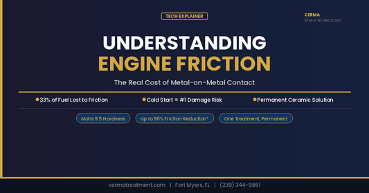 Understanding Engine Friction: The Real Cost of Metal-on-Metal Contact — Tech Explainer by Cerma Treatment. Covers friction types, piston wear, cold start damage, and permanent Nano Silicon Carbide ceramic protection. cermatreatment.com