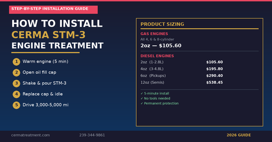 How to install Cerma STM-3 engine treatment step-by-step guide with gas and diesel pricing 2026