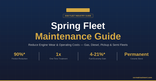 Spring Fleet Maintenance Guide 2026 — Cerma STM-3 ceramic engine treatment for gas, diesel, pickup, and semi truck commercial fleets. cermatreatment.com