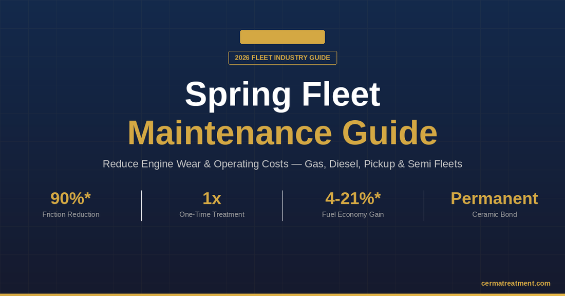 Spring Fleet Maintenance Guide 2026 — Cerma STM-3 ceramic engine treatment for gas, diesel, pickup, and semi truck commercial fleets. cermatreatment.com