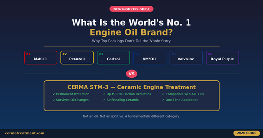 Best Engine Oil Brand 2026 - Top 6 brands ranked (Mobil 1, Pennzoil, Castrol, AMSOIL, Valvoline, Royal Purple) vs Cerma STM-3 Ceramic Engine Treatment - cermatreatment.com