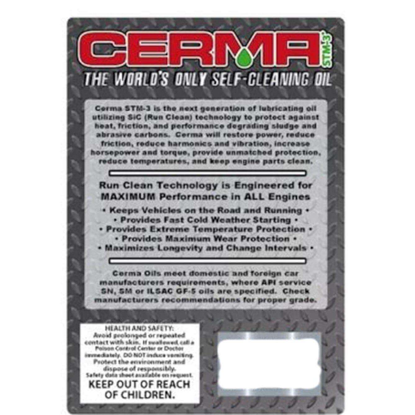 5W-20W Cerma Synthetic Ceramic Motor Oil at $12.95 only from cermatreatment.com