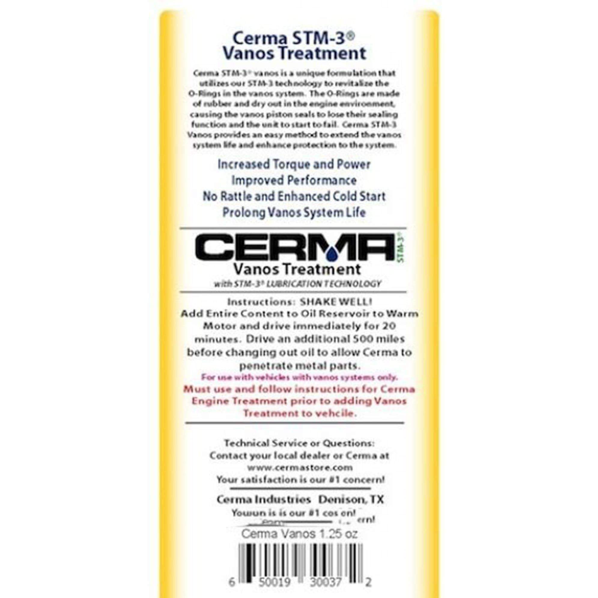 Cerma Vanos Treatment Seals Extents Life of your Engine O Ring Seals at $137.5 only from cermatreatment.com